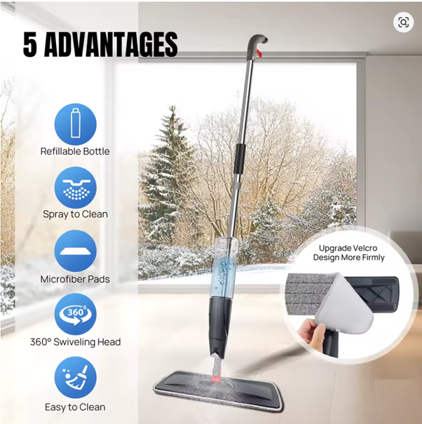 Spray Mop,Microfiber Spray Mop for Floor Cleaning Wet Dry, 360 Degree Spin Dust Home Kitchen Hardwood Floor Flat Mops with 700ML